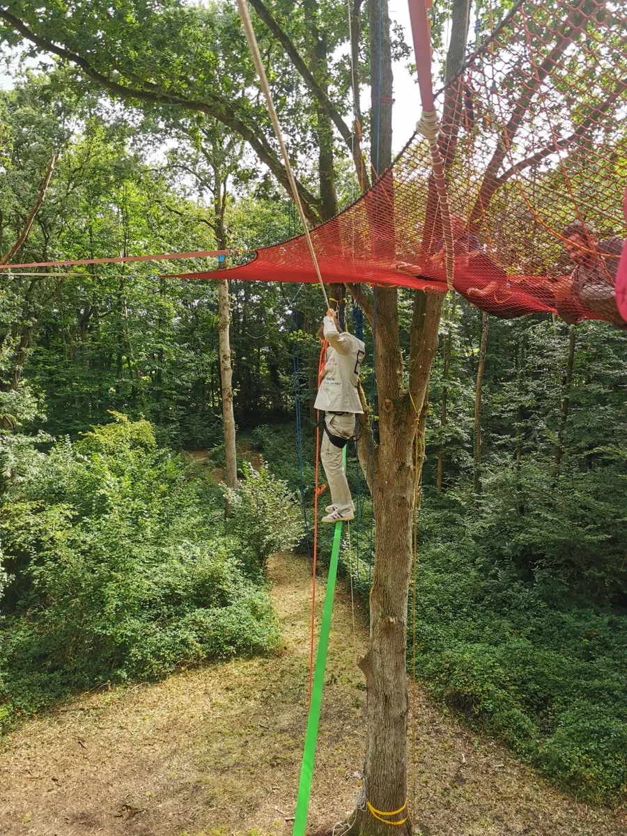Pont de singe grimpe d'arbre - traversée en équilibre entre deux arbres
